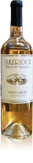 Bottle of Lakeridge Winery Pinot Grigio wine.