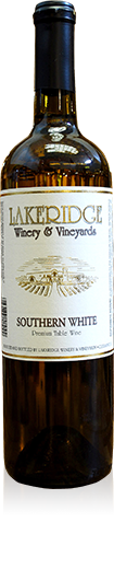Bottle of Lakeridge Winery Southern White wine.
