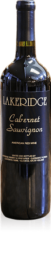 Bottle of Lakeridge Winery Cabernet Sauvignon wine.