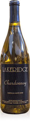 Bottle of Lakeridge Winery Chardonnay wine.